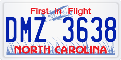 NC license plate DMZ3638