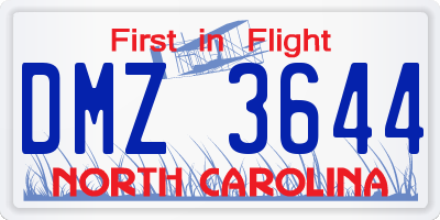 NC license plate DMZ3644