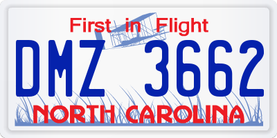 NC license plate DMZ3662