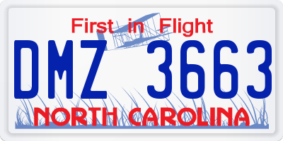 NC license plate DMZ3663