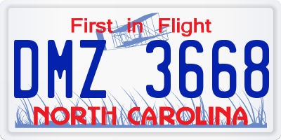 NC license plate DMZ3668