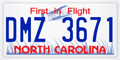 NC license plate DMZ3671