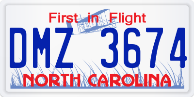 NC license plate DMZ3674