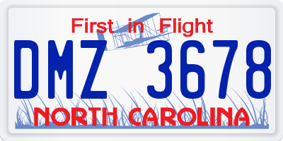 NC license plate DMZ3678