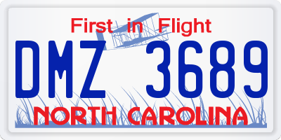 NC license plate DMZ3689