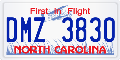 NC license plate DMZ3830