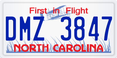 NC license plate DMZ3847