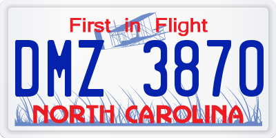 NC license plate DMZ3870
