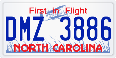 NC license plate DMZ3886