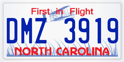 NC license plate DMZ3919