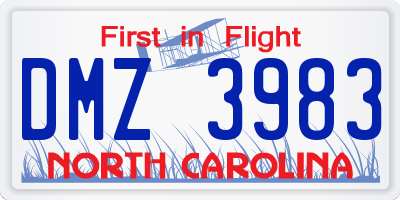 NC license plate DMZ3983