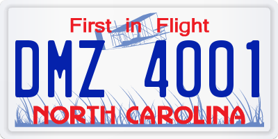 NC license plate DMZ4001