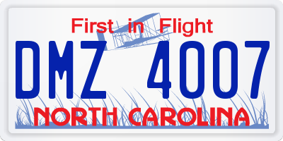 NC license plate DMZ4007