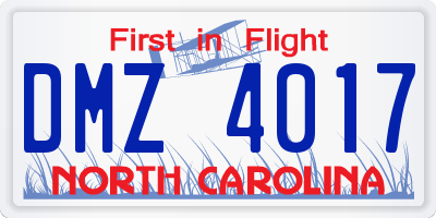 NC license plate DMZ4017