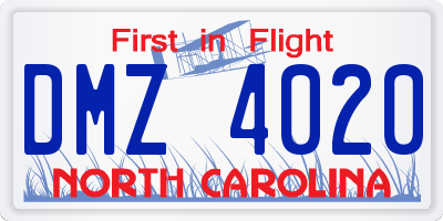 NC license plate DMZ4020