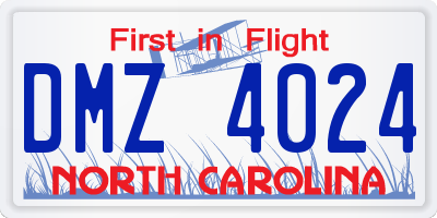 NC license plate DMZ4024