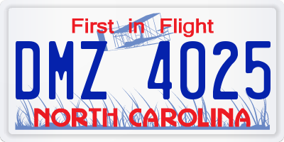 NC license plate DMZ4025