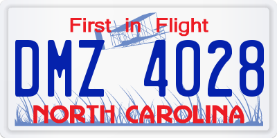 NC license plate DMZ4028