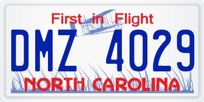 NC license plate DMZ4029