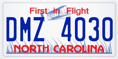 NC license plate DMZ4030