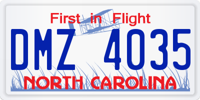 NC license plate DMZ4035