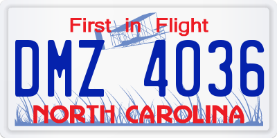 NC license plate DMZ4036