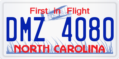 NC license plate DMZ4080