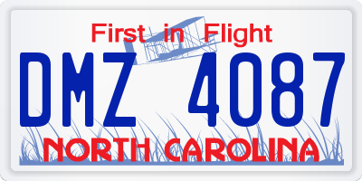 NC license plate DMZ4087