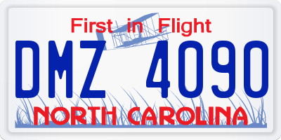 NC license plate DMZ4090