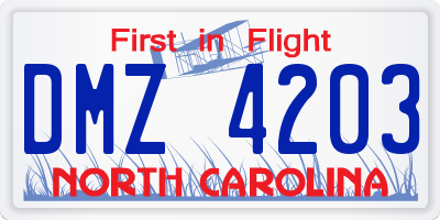 NC license plate DMZ4203