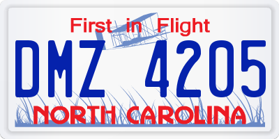 NC license plate DMZ4205