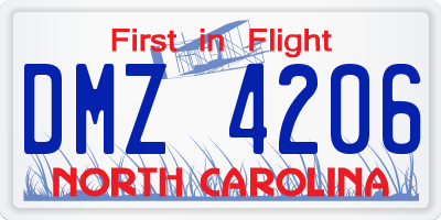 NC license plate DMZ4206