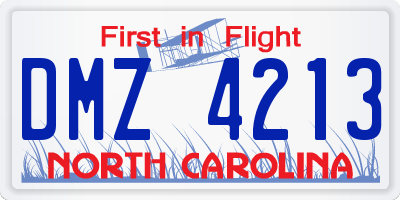 NC license plate DMZ4213