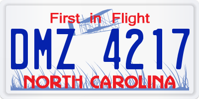 NC license plate DMZ4217