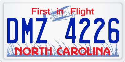 NC license plate DMZ4226