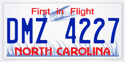 NC license plate DMZ4227