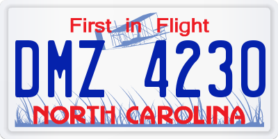 NC license plate DMZ4230