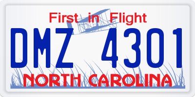 NC license plate DMZ4301