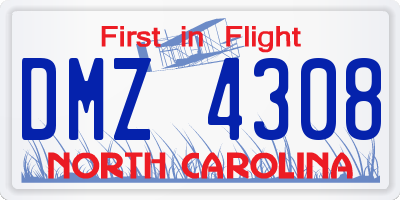 NC license plate DMZ4308