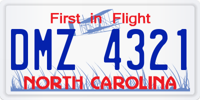 NC license plate DMZ4321