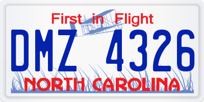 NC license plate DMZ4326