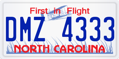 NC license plate DMZ4333