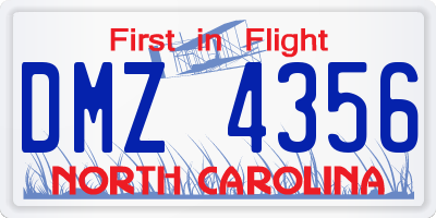 NC license plate DMZ4356