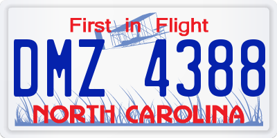 NC license plate DMZ4388