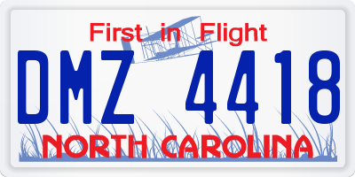 NC license plate DMZ4418