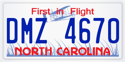 NC license plate DMZ4670