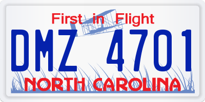 NC license plate DMZ4701