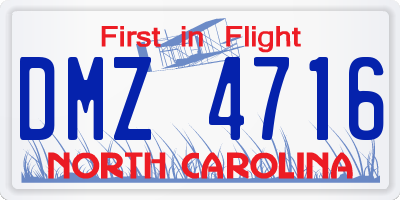 NC license plate DMZ4716