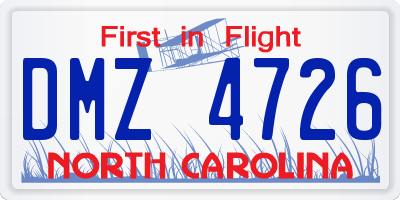 NC license plate DMZ4726