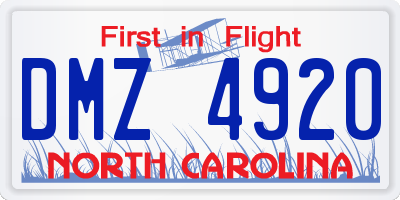 NC license plate DMZ4920